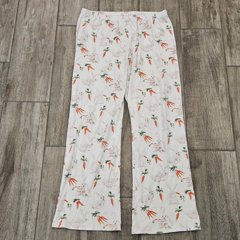 HART + LAND Pajama Pants Womens XL White Bunny Carrot Organic Pima Cotton Sleep